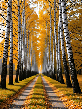 秋天一排排排列整齐的白桦树图片